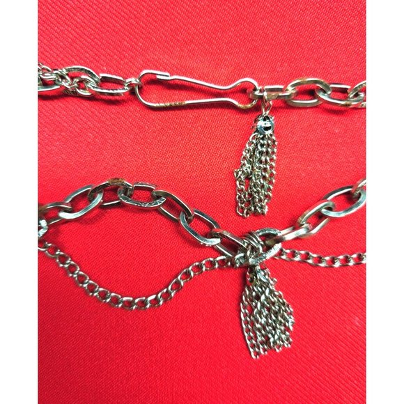 Long Silver Pewter Tone Long Chain Necklace with Accent Tassels - Picture 4 of 8